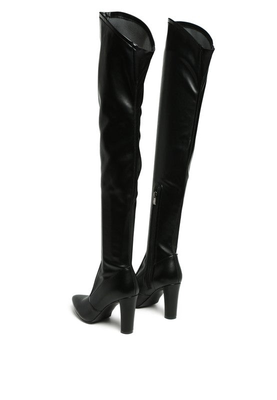 ZADE THIGH HIGH LONG BOOTS IN STRETCH PATENT PU