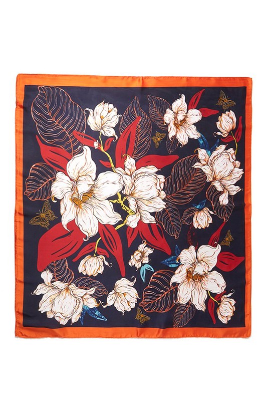 Flower Printed Silky Square Scarf